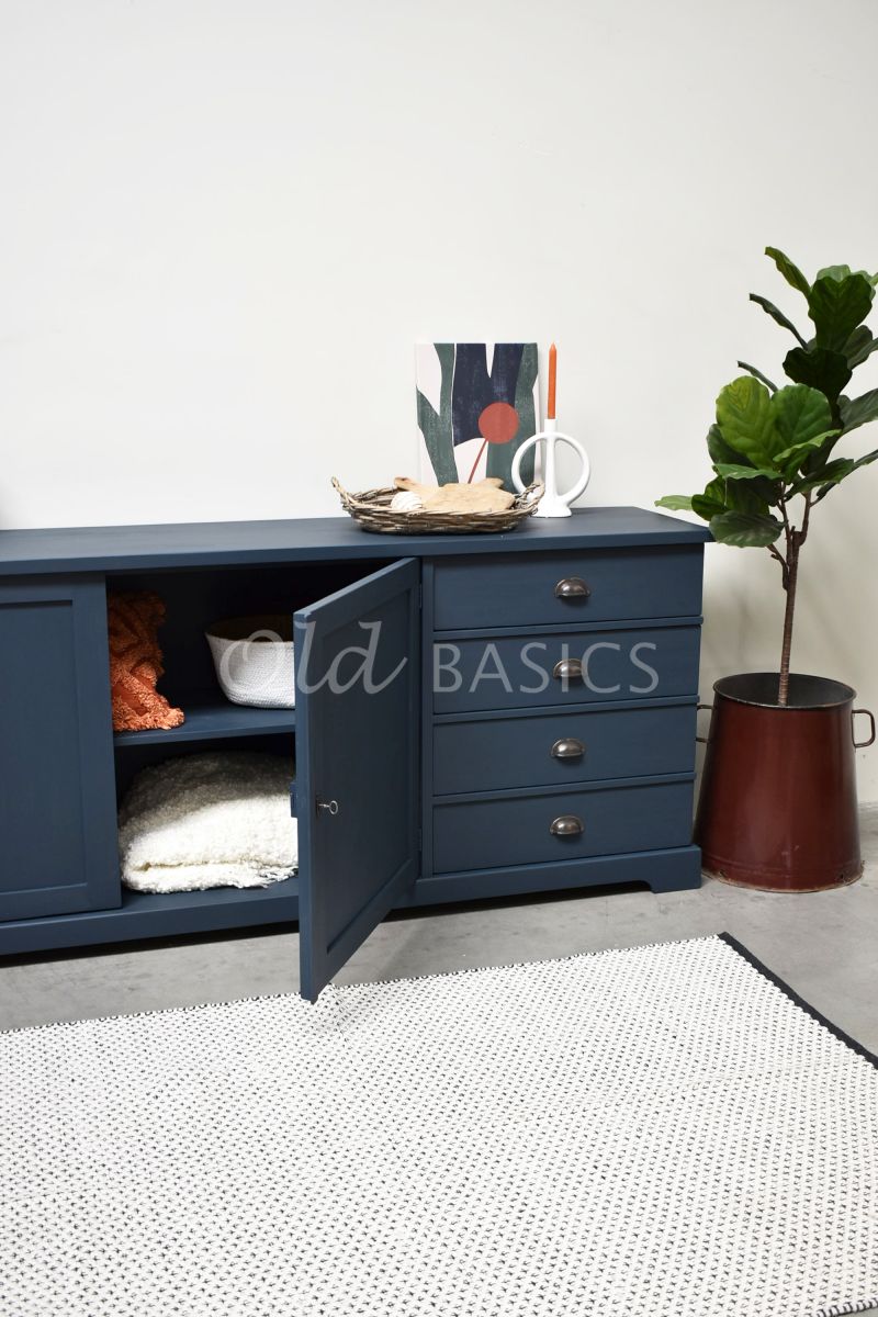 Detail van Dressoir Grenoble, 3 deuren, RAL5008, blauw, materiaal hout
